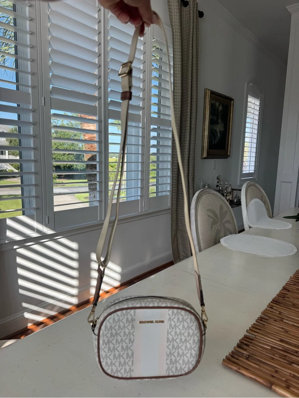 Michael Kors Cream and Brown Logo Crossbody Bag